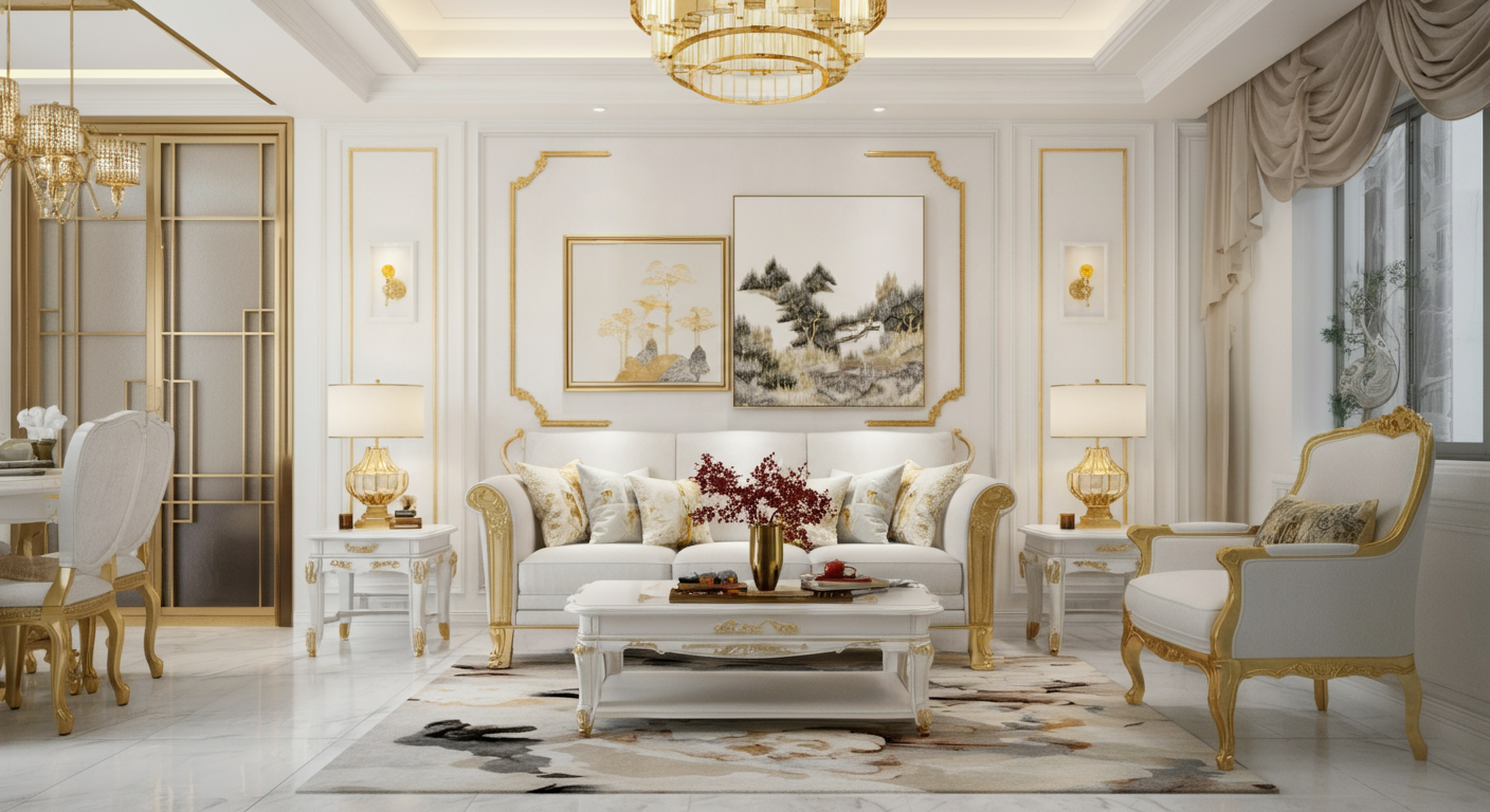 Nội thất hợp mệnh Kim trắng vàng sang trọng